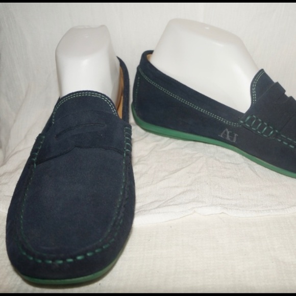 Austin Heller Suede Chathams Navy/Green Loafers - Picture 2 of 4